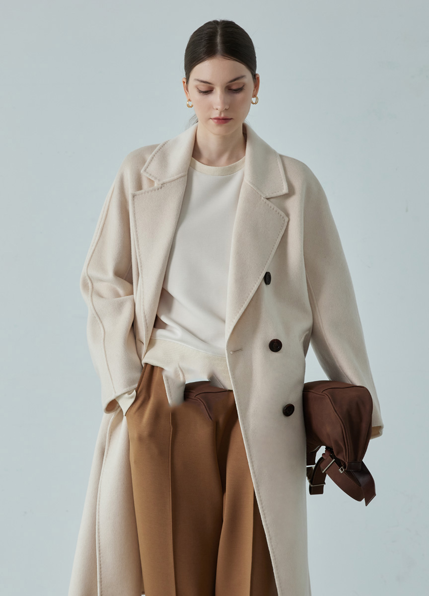 純喀舍米爾雙排扣長大衣